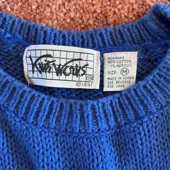 Vintage 90s Knit Works Colorful Abstract Checkered Woven Sweater - Picture 6 of 6